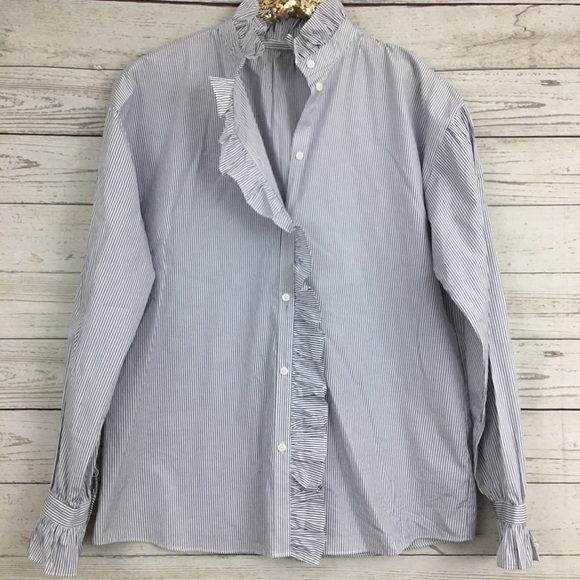 Nordstrom Signature striped ruffle button down top - Picture 2 of 8